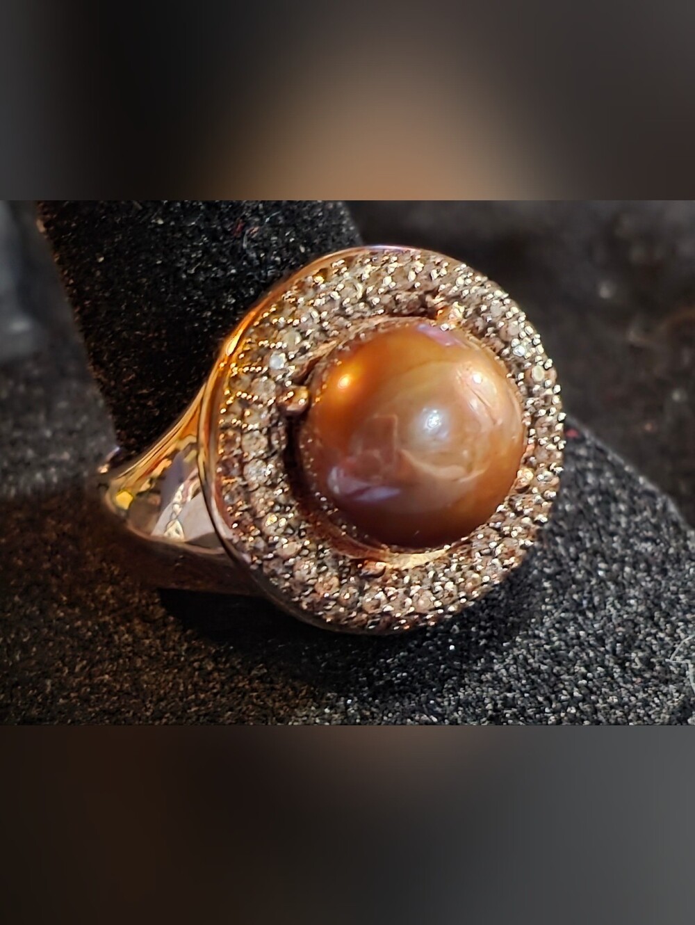 Bronze Over Silver Pearl Halo Ring - Women Jewelry